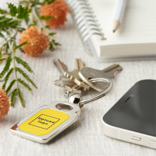 Logo With Yellow Background on Rectangle Metal Keychain