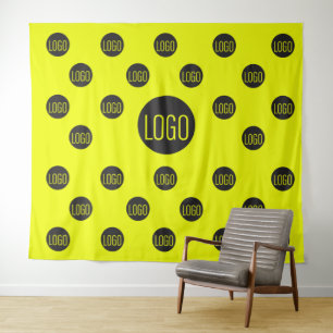 Logo Yellow backdrop Company step and repeat Tapestry