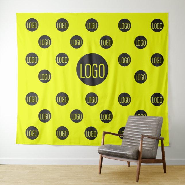 Logo Yellow backdrop Company step and repeat Tapestry (In Situ (Horizontal))