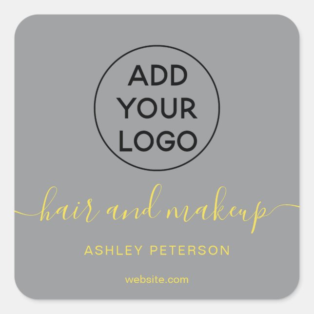 Logo yellow grey typography hair makeup square sticker (Front)