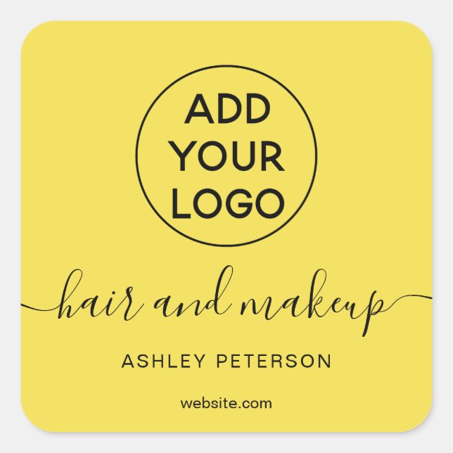 Logo yellow simple typography hair makeup square sticker (Front)
