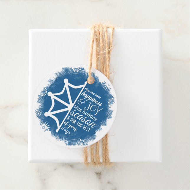 Logo'd Blue, White Snowflake Christmas Gift Tag (In Situ)