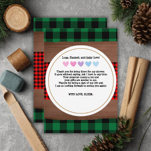 Logs Flannel Rustic Plaid Hearts Baby Shower Thank You Card