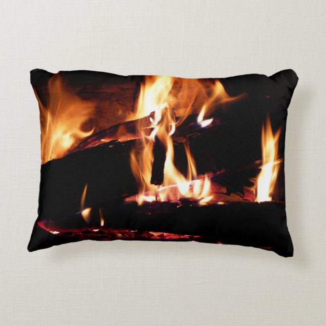 Logs in the Fireplace Warm Fire Photography Accent Pillow (Back)