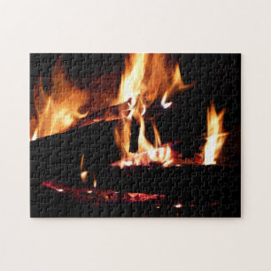 Logs in the Fireplace Warm Fire Photography Jigsaw Puzzle