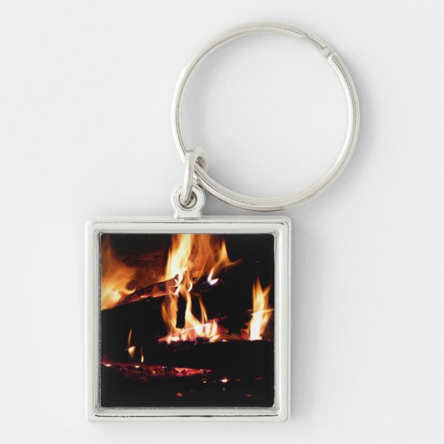 Logs in the Fireplace Warm Fire Photography Keychain (Front)