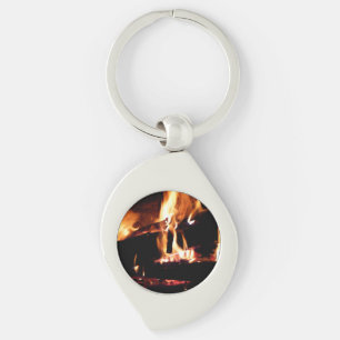 Logs in the Fireplace Warm Fire Photography Keychain
