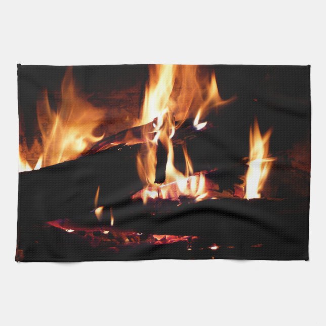 Logs in the Fireplace Warm Fire Photography Kitchen Towel (Horizontal)