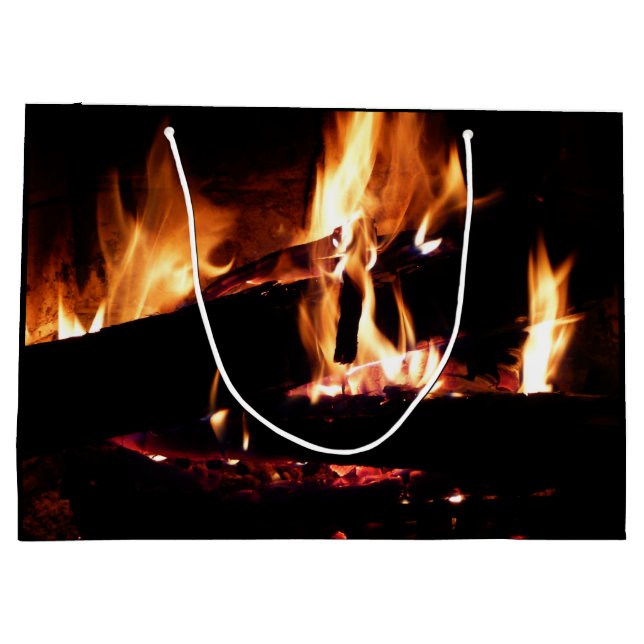 Logs in the Fireplace Warm Fire Photography Large Gift Bag (Back)