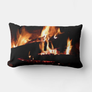 Logs in the Fireplace Warm Fire Photography Lumbar Pillow