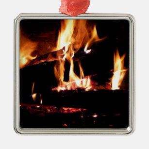 Logs in the Fireplace Warm Fire Photography Metal Ornament