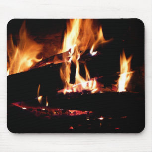 Logs in the Fireplace Warm Fire Photography Mouse Pad