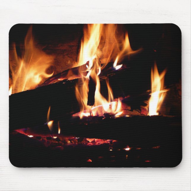 Logs in the Fireplace Warm Fire Photography Mouse Pad (Front)