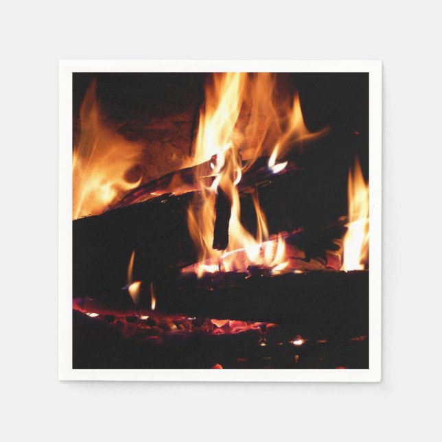 Logs in the Fireplace Warm Fire Photography Napkin (Front)