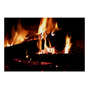 Logs in the Fireplace Warm Fire Photography Poster