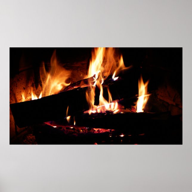 Logs in the Fireplace Warm Fire Photography Poster (Front)