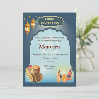 Lohri Invitation Grey and Blue