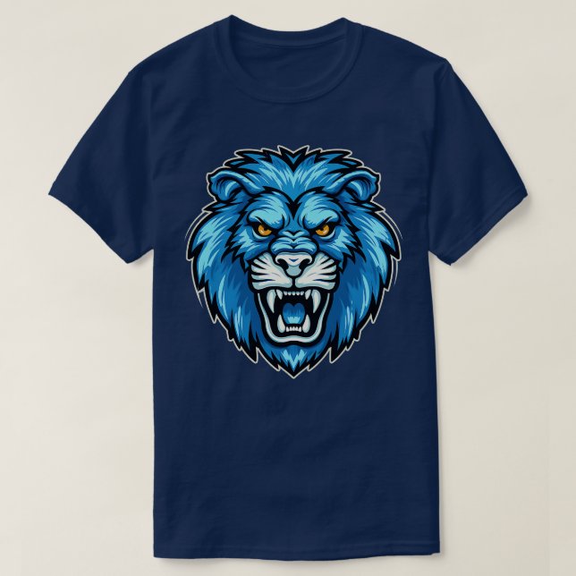 Loin Face in Blue Tones T-Shirt (Design Front)