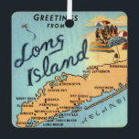 Loing Island NY Ornament<br><div class="desc">Vintage postcard map of the Long Island NY repurposed as a metal ornament.</div>