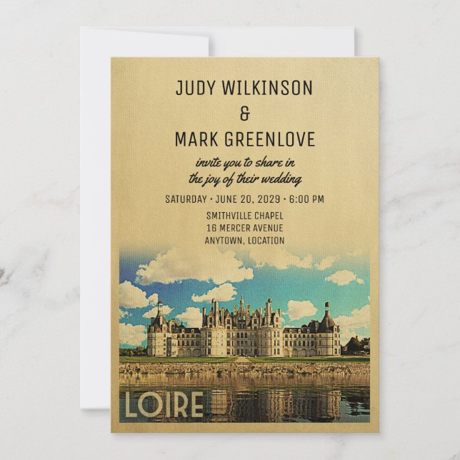 Loire France Wedding Invitation Chateau Chambord (Front)