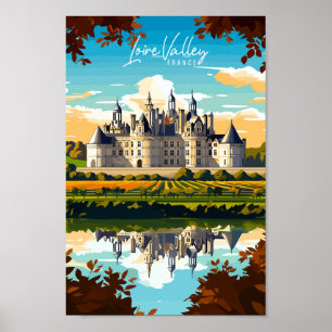 Loire Valley France vintage travel illustration Poster