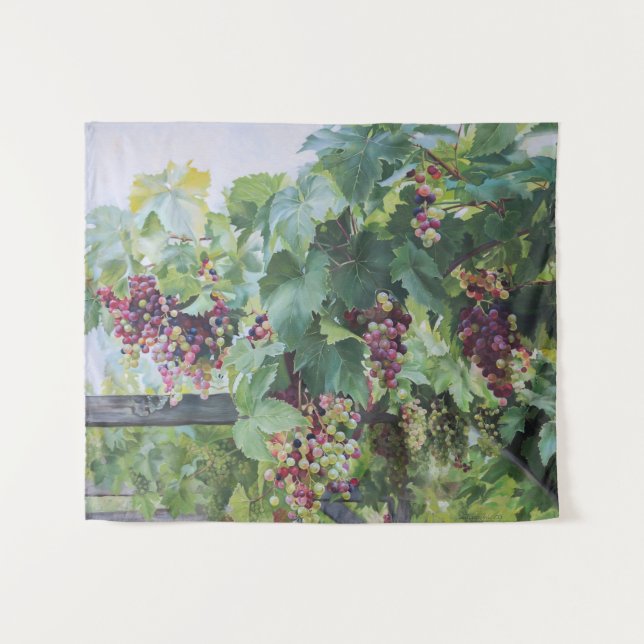 Loire Valley Vineyard – French Grape Painting Tapestry (Front (Horizontal))