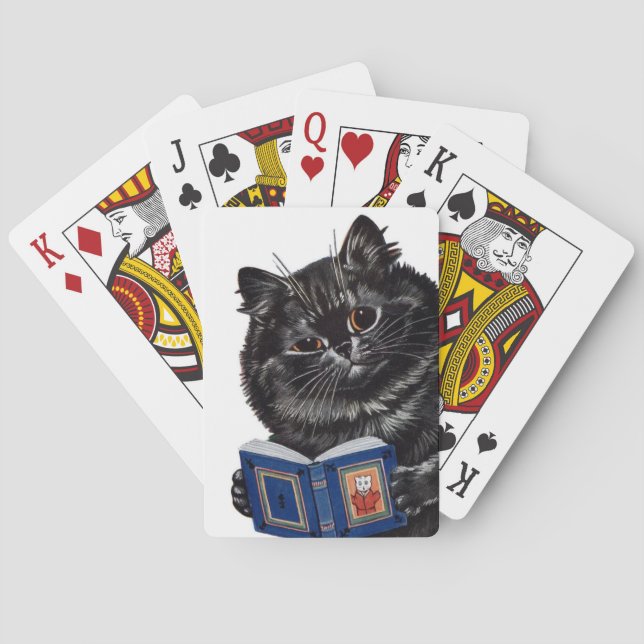 Lois Wain Lucky Black Cat Reading a Book Playing Cards (Back)
