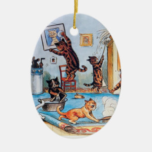 Lois Wain's Spring Cleaning Cats Ceramic Ornament