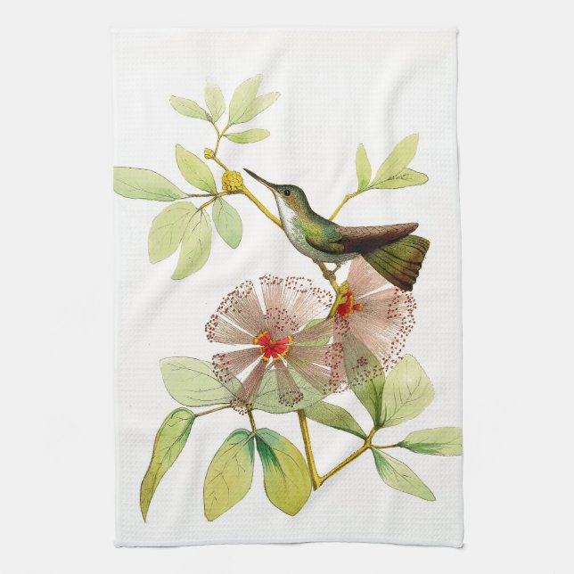 L'oiseau vintage de colibri fleurit la serviette (Vertical)
