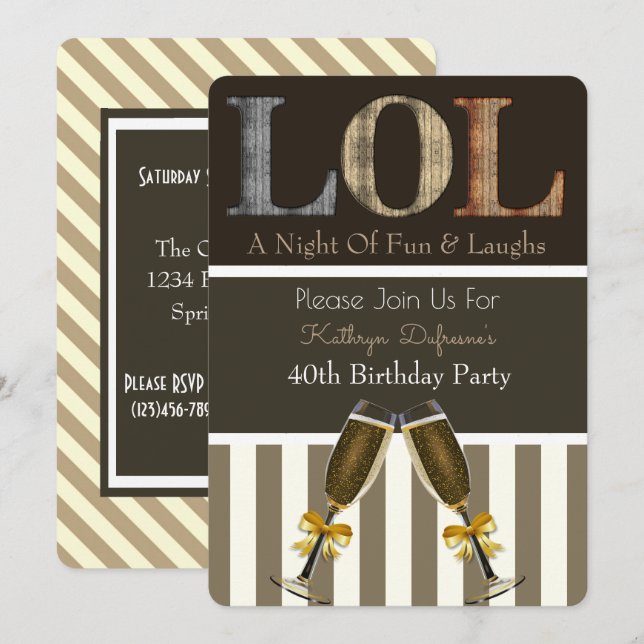 "LOL" Invitation de fête d'anniversaire (Devant / Derrière)