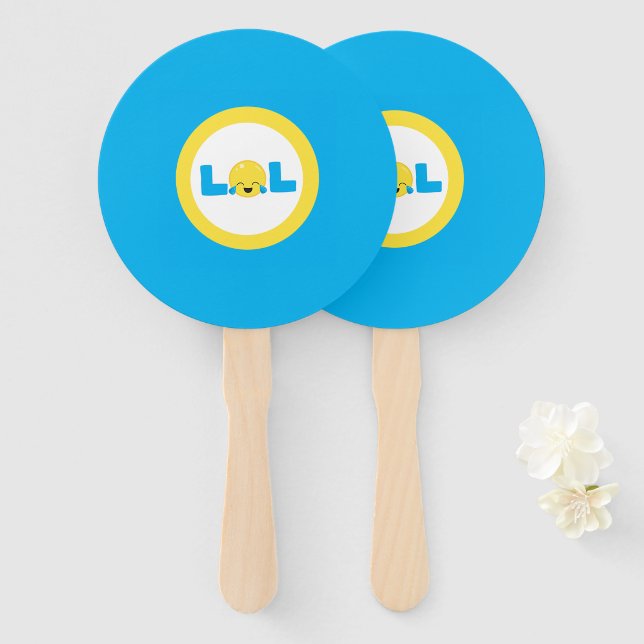 LOL Laughing Out Loud Colourful Yellow Blue Emoji  Hand Fan (Front and Back)