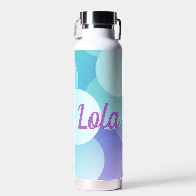 Lola Custom Name Purple Blue Bubble Modern Gift Water Bottle (Front)