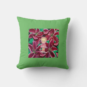 Lola in Red Lilies Pillow