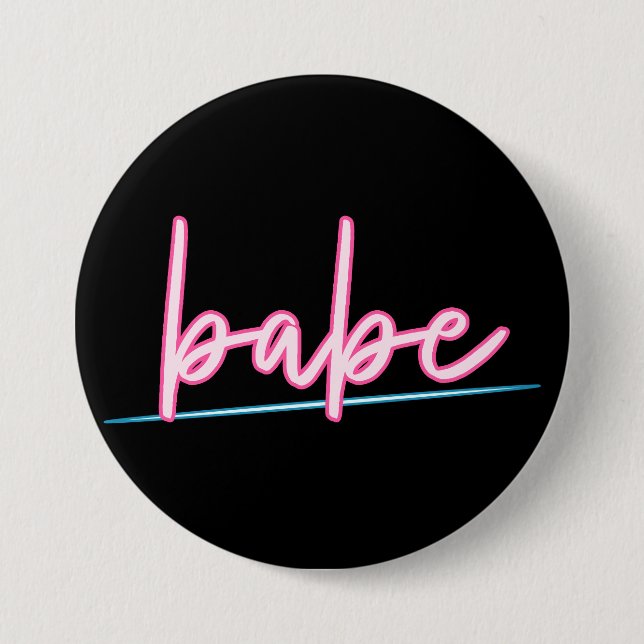 LOLA Neon Blue and Pink 90's Babe Bachelorette 3 Inch Round Button (Front)