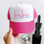 LOLA Neon Blue and Pink 90's Babe Bachelorette Trucker Hat<br><div class="desc">This babe bachelorette trucker hat features neon inspired wording and is perfect bachelorette weekend group gift. Pair with the 'bride' option for the bride-to-be for a cohesive look. 💜 COLORS ARE EDITABLE! Click 'edit design' to change the colours.</div>