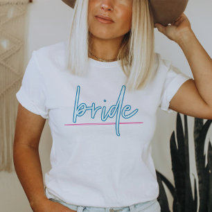 LOLA Neon Blue and Pink 90s Bride Bachelorette T-Shirt