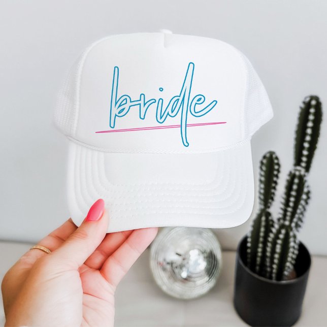 LOLA Neon Blue and Pink 90's Bride Bachelorette Trucker Hat (Creator Uploaded)