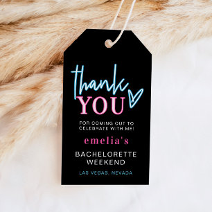 LOLA Neon Blue Pink Bachelorette Thank You Favour Gift Tags