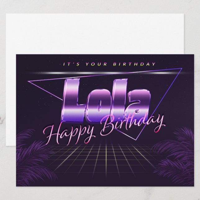 Lola Nom Prénom lila retro Carte Anniversaire (Devant / Derrière)