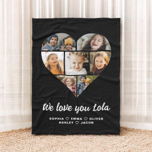 Lola We Love you Hearts Modern Photo Collage Fleece Blanket