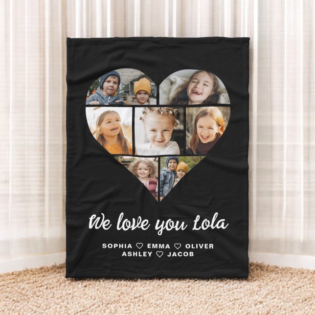 Lola We Love you Hearts Modern Photo Collage Fleece Blanket (Creator Uploaded)