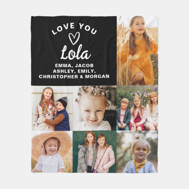 Lola We Love you Hearts Modern Photo Collage  Fleece Blanket (Front)