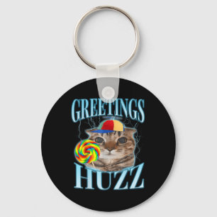 Lollipop Cat Meme Greetings Huzz Funny Silly Cat B Keychain