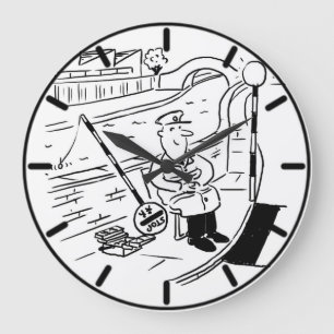 Lollipop Man is Fishing in the Canal Large Clock