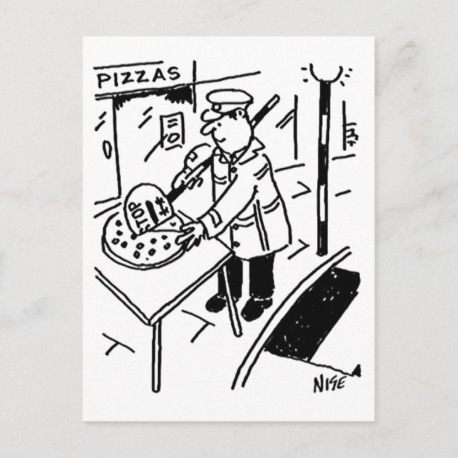 Lollipop Man is Slicing a Pizza Postcard (Front)