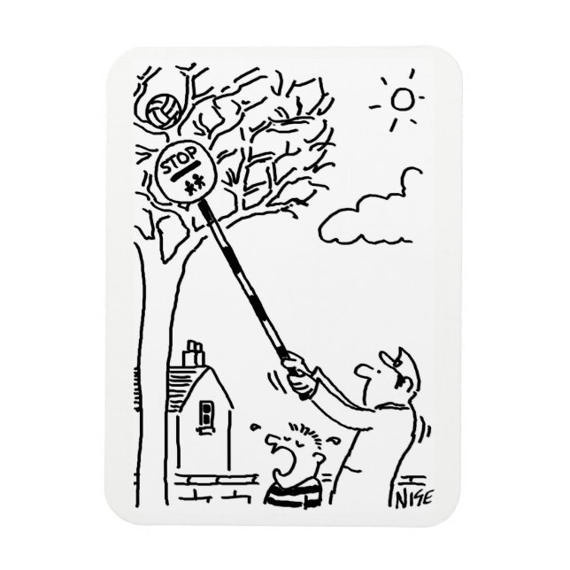 Lollipop Man Rescues a Ball in a Tree. Funny Magnet (Vertical)