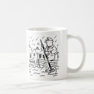 Lollipop Man rowing boat in Flood using a Lollipop Coffee Mug