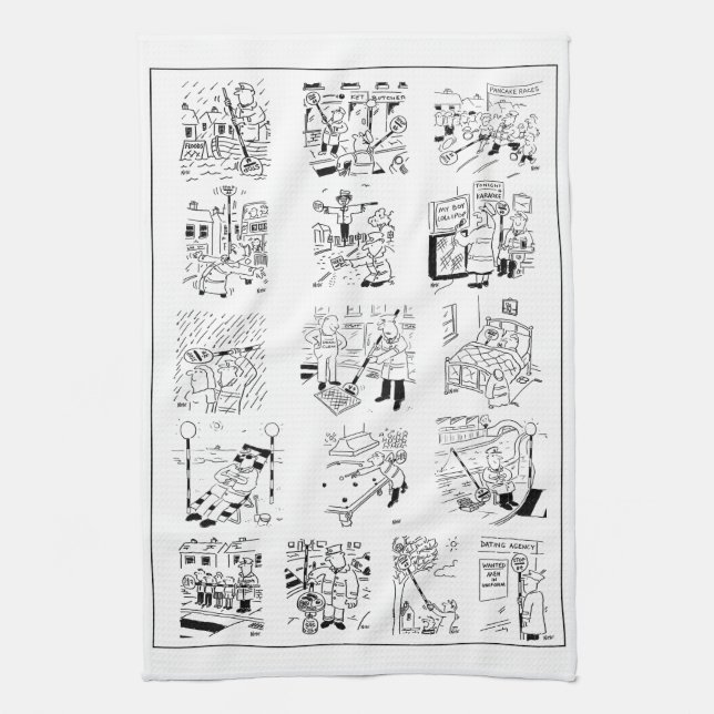 Lollipop Man Selection of Funny Cartoons on a Kitchen Towel (Vertical)