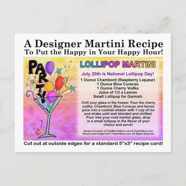 Lollipop Martini Recipe Postcard (Front)