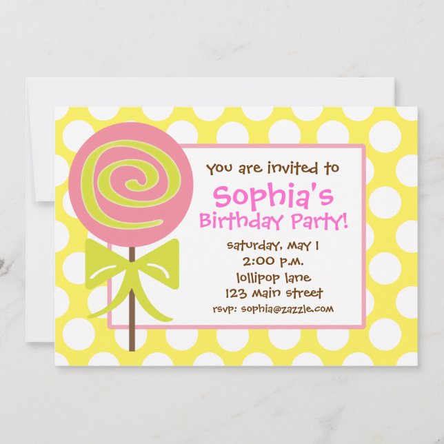 Lollipop Polka Dot Invitation (Front)